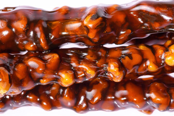 Sweet food Turkish delight, traditional food, walnut sausage filled with juice like jelly