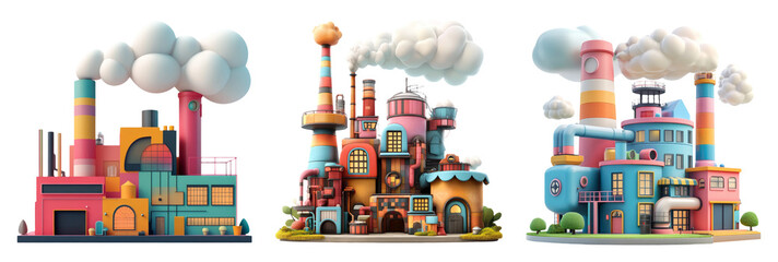 Fototapeta premium Colorful Industrial Buildings with Smoke and Pipes