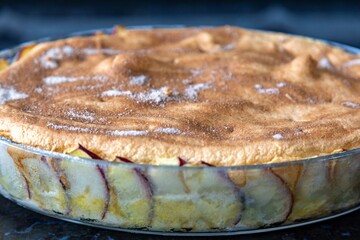 Typical Brazilian apple pie with cloves and cinnamon in fine detail and selective focus