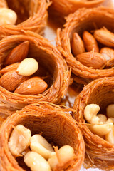 Sweet food Turkish delight, traditional food, bird's nest with honey and nut