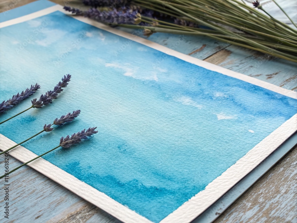 Poster serene blue watercolor background paper texture with vignetting frame for artistic creations and gra