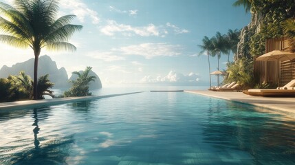 Fototapeta premium luxurious infinity pool overlooking tropical ocean