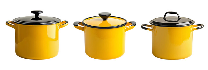 Yellow Cooking Pots on Transparent Background