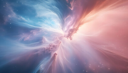 Dreamlike nebula, pastel pink and blue cosmic clouds, swirling galaxies, celestial abstract background.  Perfect for fantasy, science fiction, or spiritual themes.