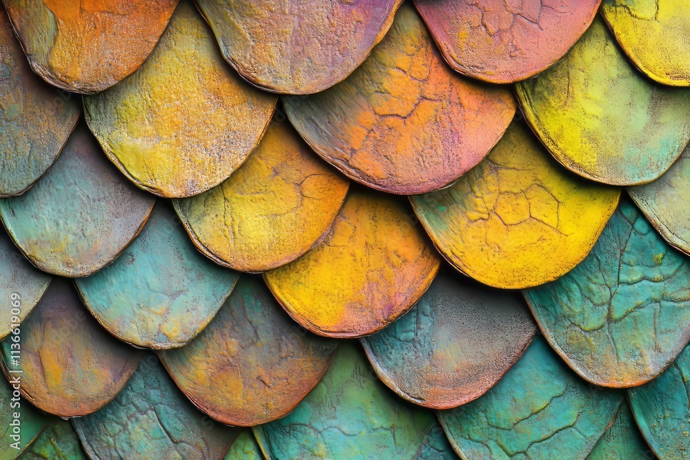 Poster color-shifting chameleon scales showcase vibrant hues and intricate texture in a unique display of n