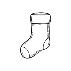 Christmas sock isolated on white background. Sketch style. Great for various New Year and Christmas themed designs.