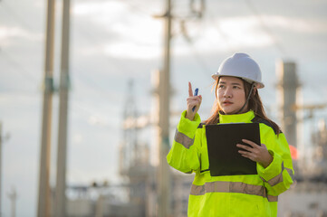 Asian man petrochemical engineer working at oil and gas refinery plant industry factory,The people...