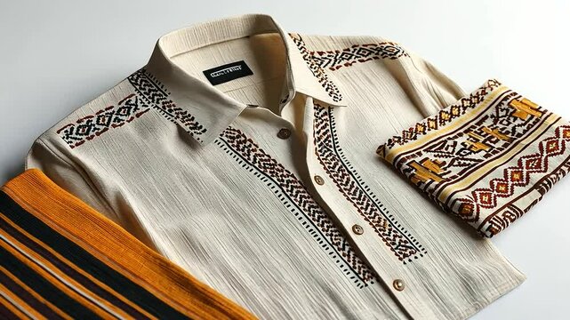 Classic Mexican Shirt Mockup with Embroidery and Fabric Swatches