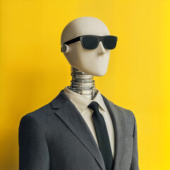 artificial intelligent wearing business suit and sun glasses, business concept