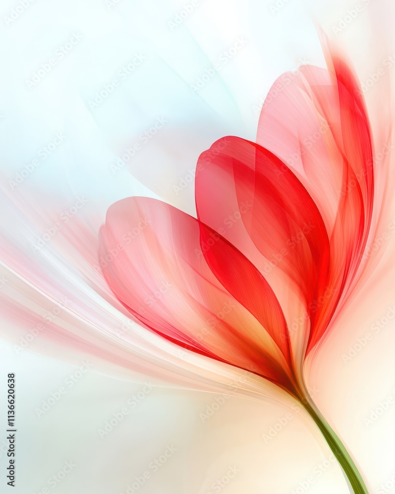 Poster delicate red flower in motion creates a serene view against a soft white background