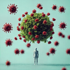 Abstract Human Amidst Virus Particles