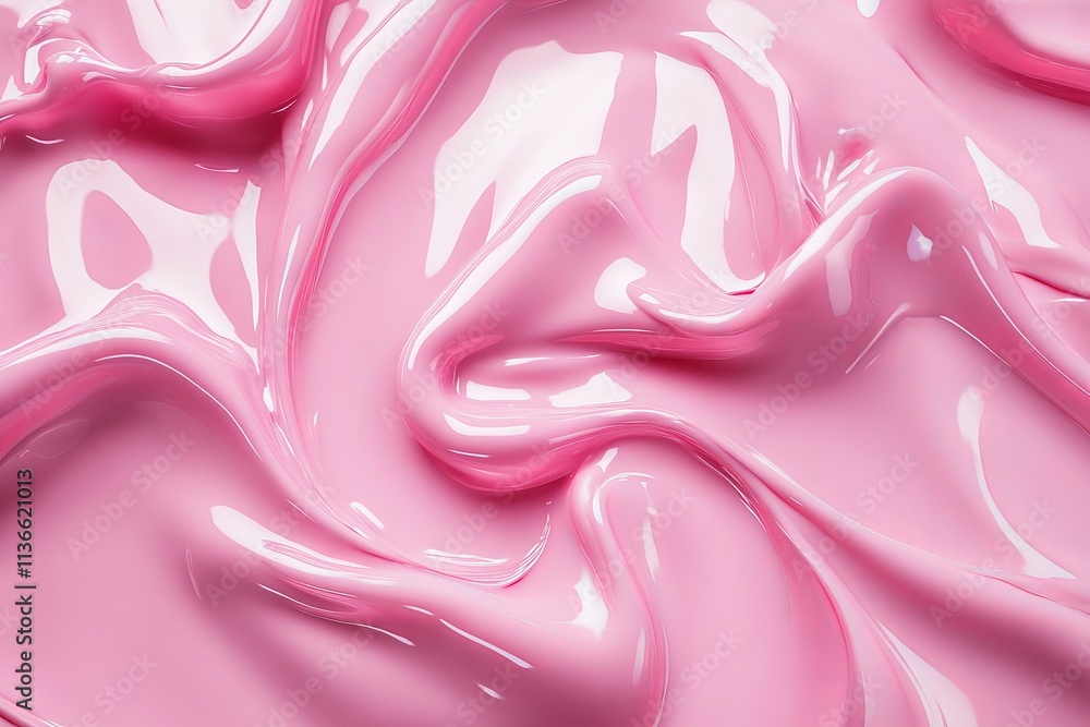 Poster glossy candy coatings create a delightful texture with vibrant pink color and smooth wavy patterns