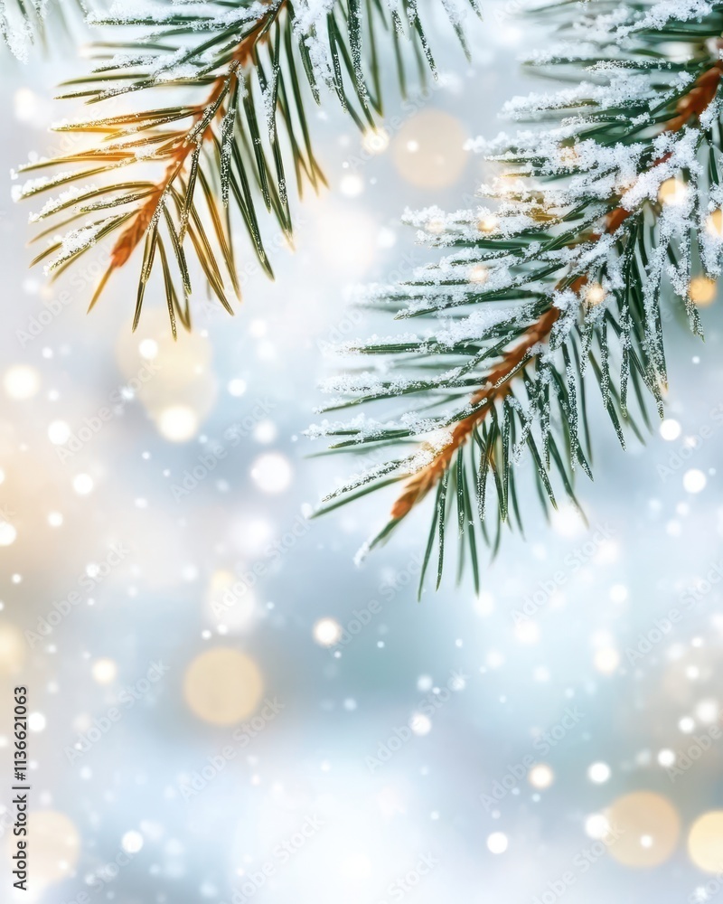 Poster create an enchanting holiday presentation background with frosted snow and festive ornaments