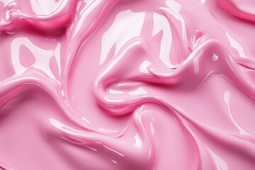 Obraz premium Glossy candy coatings create a delightful texture with vibrant pink color and smooth wavy patterns