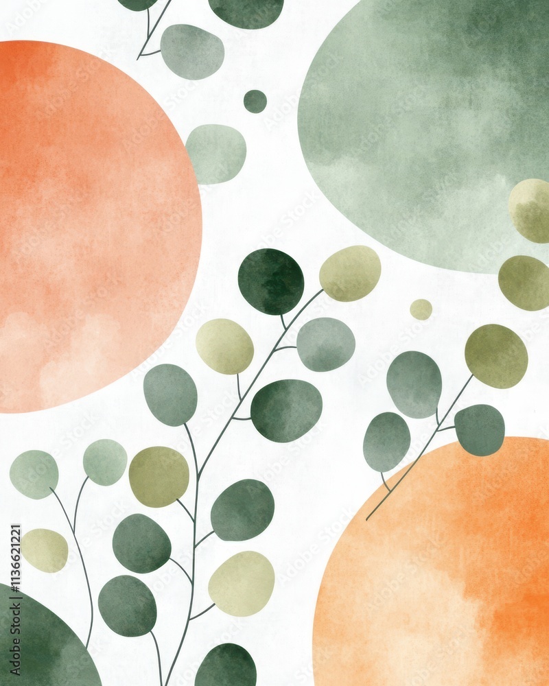 Poster Elegant Boho Patterns With Soft Eucalyptus and Geometric Shapes in Pastel Hues