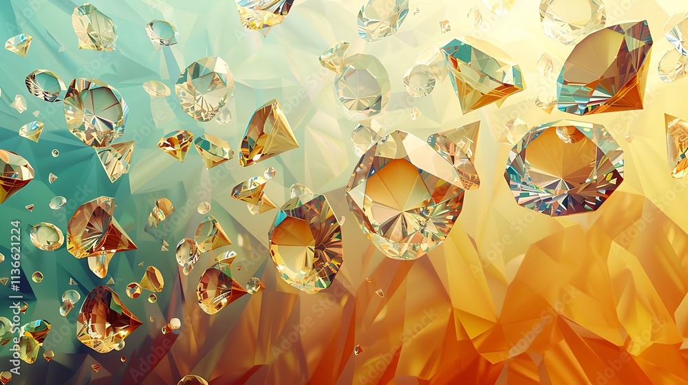 Aufkleber an abstract composition with floating diamonds in a gradient of earthy colors