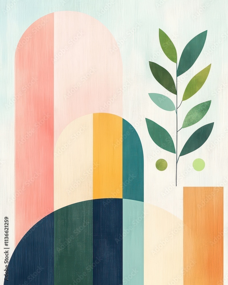 Aufkleber elegant arrangement of pastel geometric shapes with boho patterns and eucalyptus accents