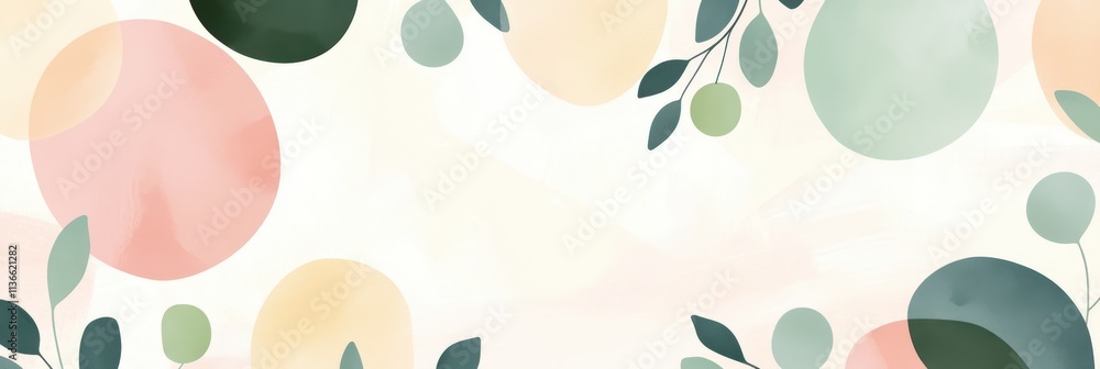 Poster elegant boho background with pastel geometric shapes and natural elements for a serene aesthetic