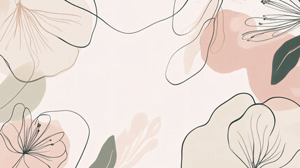 Minimalist abstract floral illustration with pastel tones and delicate lines