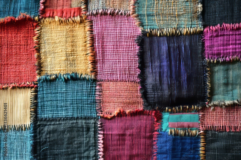 Poster hand-woven tapestry texture showcasing vibrant colors and intricate patterns in a stunning textile c