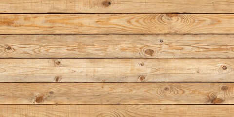 Naklejka premium A close-up shot of a wooden plank surface with natural wood grain patterns and knots, featuring a light brown hue that showcases the beauty of natural wood