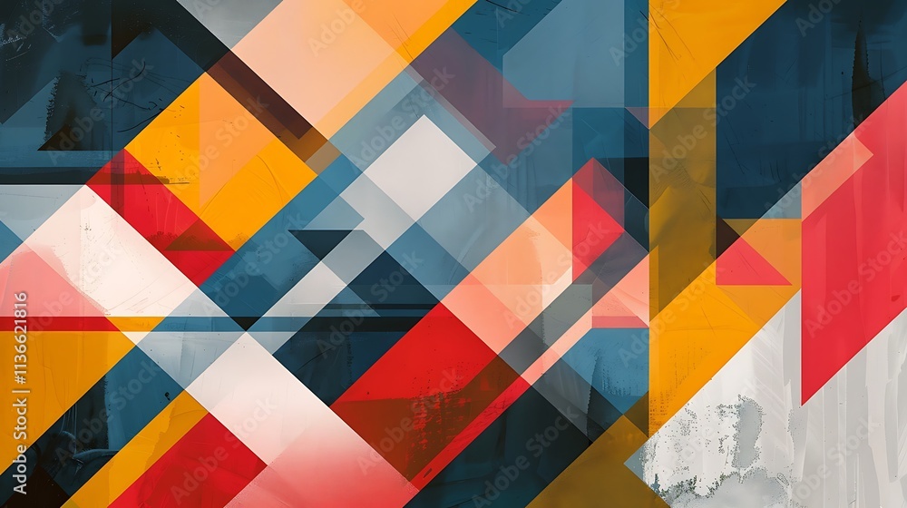 Aufkleber an abstract design featuring interlocking trapezoids in bright and muted colors