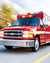 Emergency Response Team Racing to Save Lives in a Bright Red Ambulance on a Busy Road