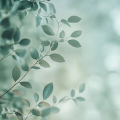 Fototapeta premium Delicate green leaves on branch with soft blurred natural background