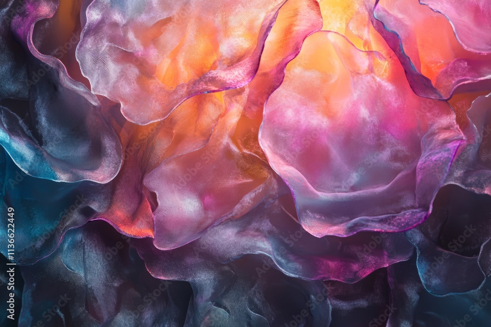 Poster luminous jellyfish skin texture showcasing vibrant colors and intricate patterns in underwater envir