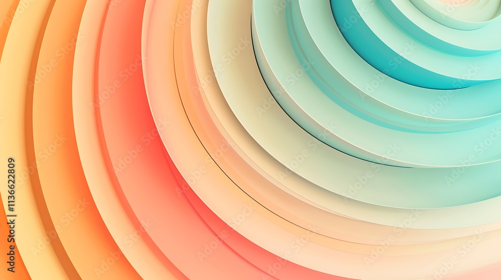 Poster an abstract design with layered circles creating a ripple effect in pastel colors