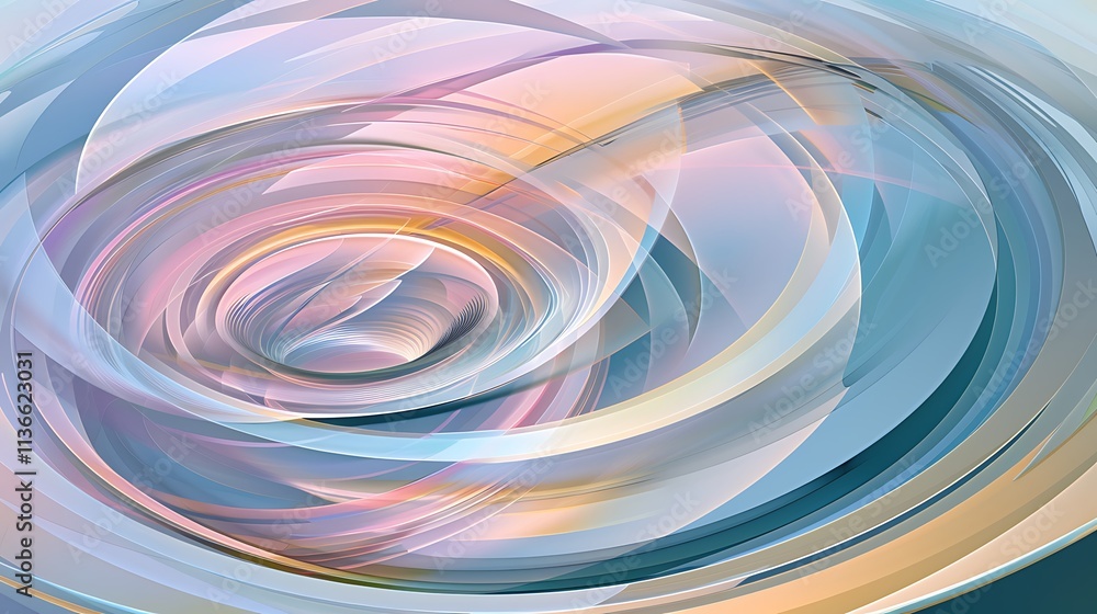 Poster an abstract design with layered circles creating a ripple effect in pastel colors