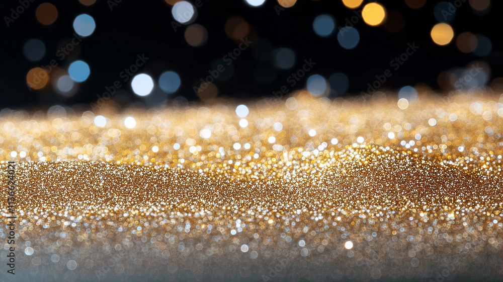Poster sparkles with gold sparkles bokeh background creating a shimmering effect in a blurred setting