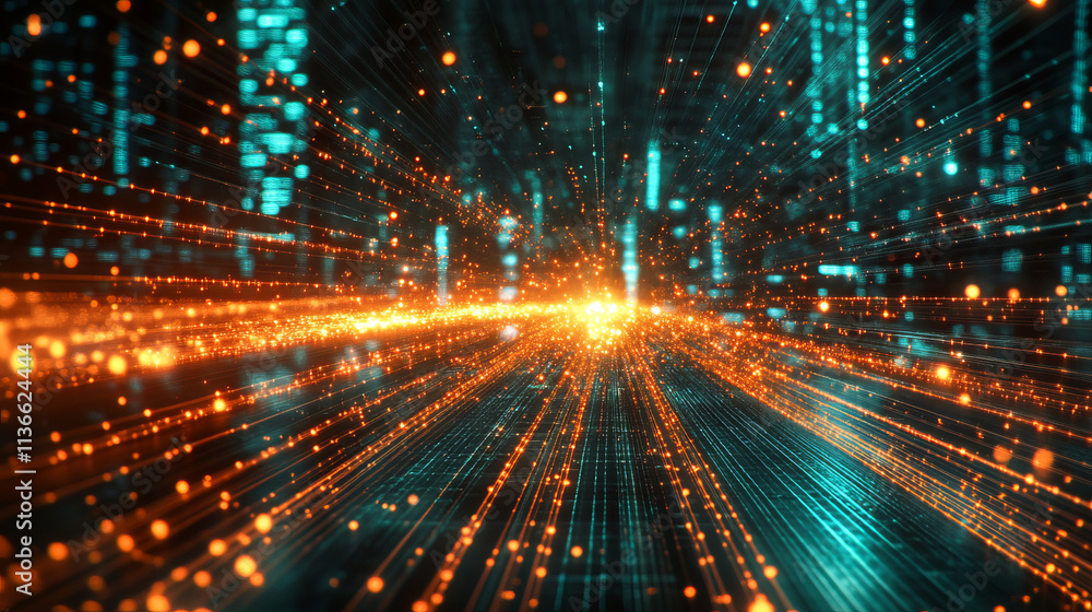 Poster aesthetic representation of big data connections with glowing lines