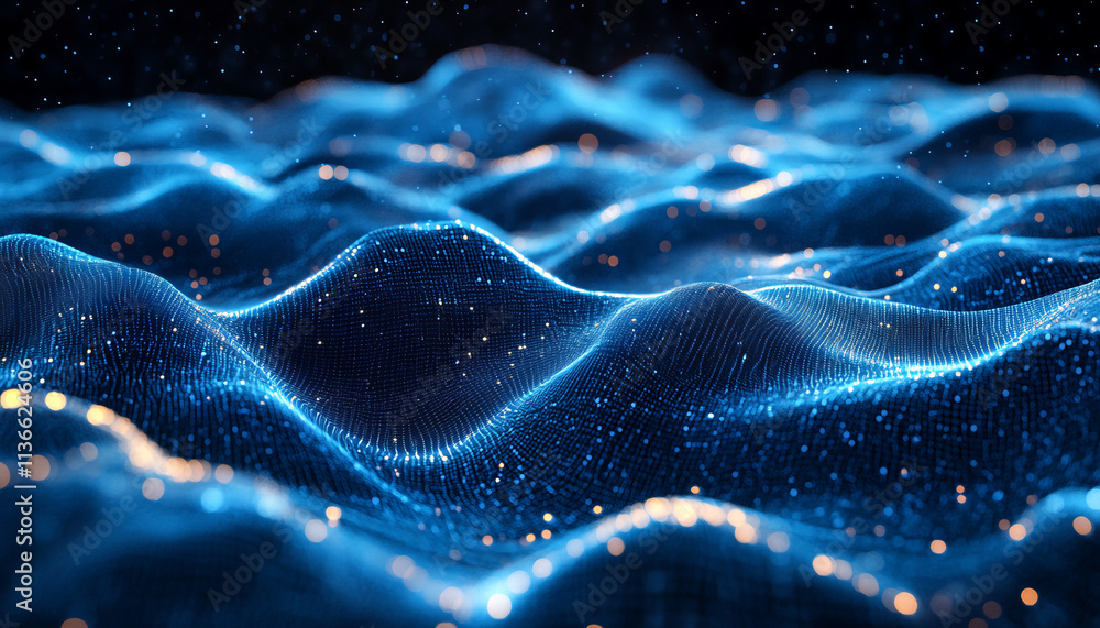 Poster aesthetic wave patterns representing data flow in futuristic style