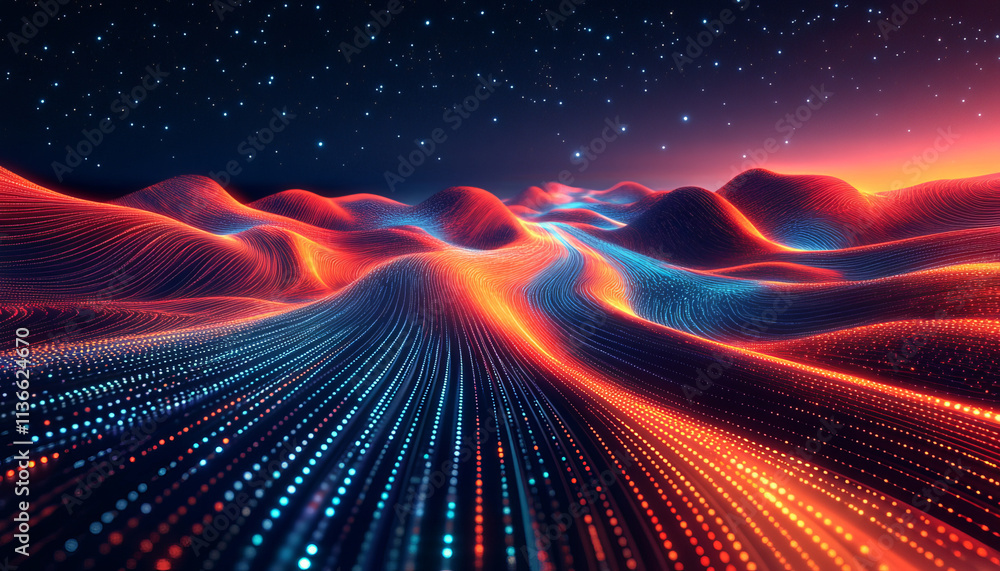 Poster aesthetic wave patterns represent data flow in smart landscape