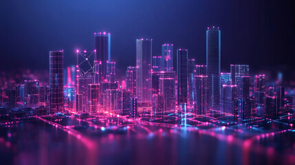 Fototapeta premium Futuristic city skyline with glowing lights and interconnected structures