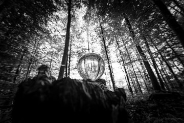 A mystical and enchanting forest characterized by a captivating glowing sphere of light