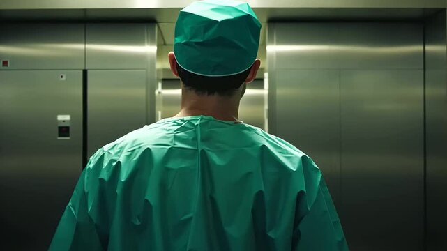 Doctor Behind Bars in Surgical Gown Highlighting Corruption and Justice
