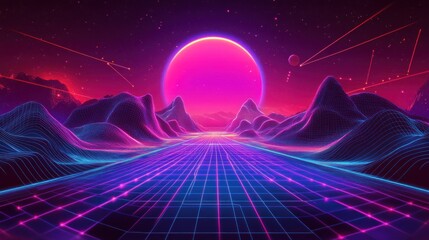 Cyberpunk Glow Design a futuristic background with neon-colored abstract lines and glowing elements in shades of purple, blue, and magenta over a dark gradient.