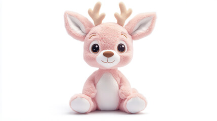Obraz premium A photorealistic illustration of a soft, plush deer toy, featuring light pastel pink fur with white accents on its belly and legs