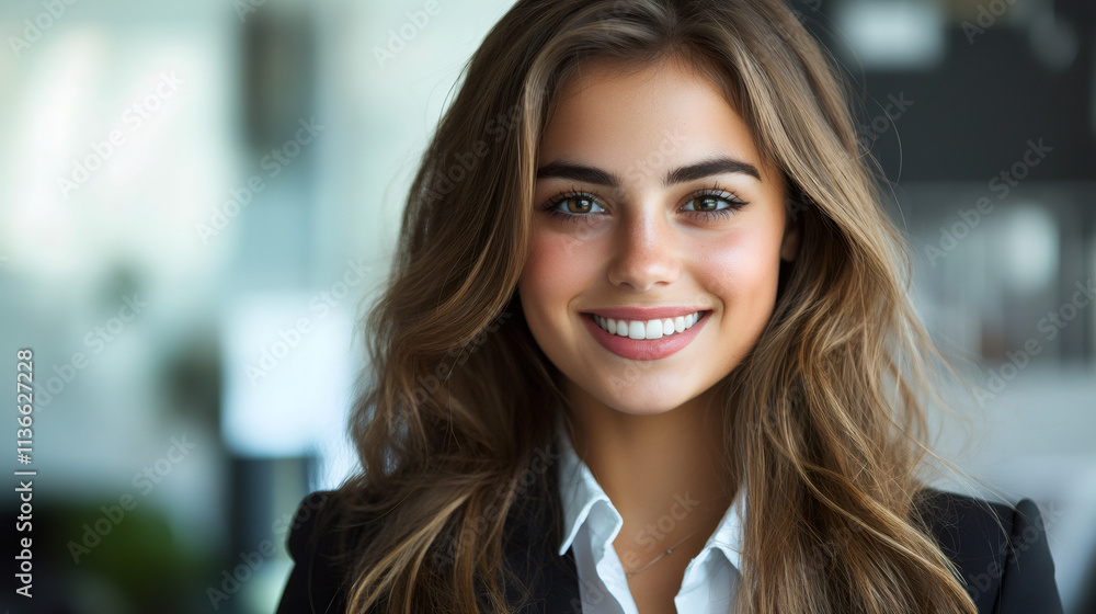 Canvas Prints Portrait of a confident businesswoman beaming with cheer and professionalism in a modern office environment