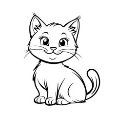 Obraz premium Coloring page for children with a cute cat. Black and white illustration with a cat.