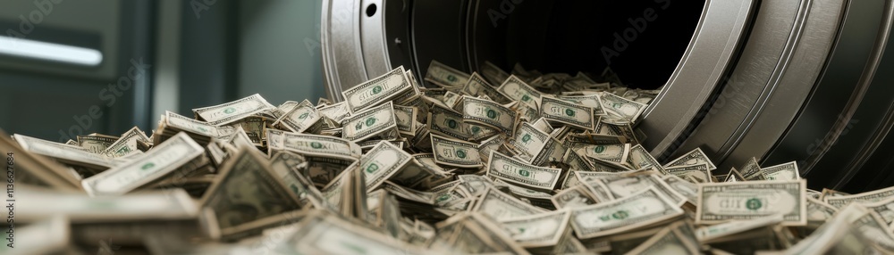 Poster a large amount of cash spills out from a vault, creating a striking visual of wealth and abundance i