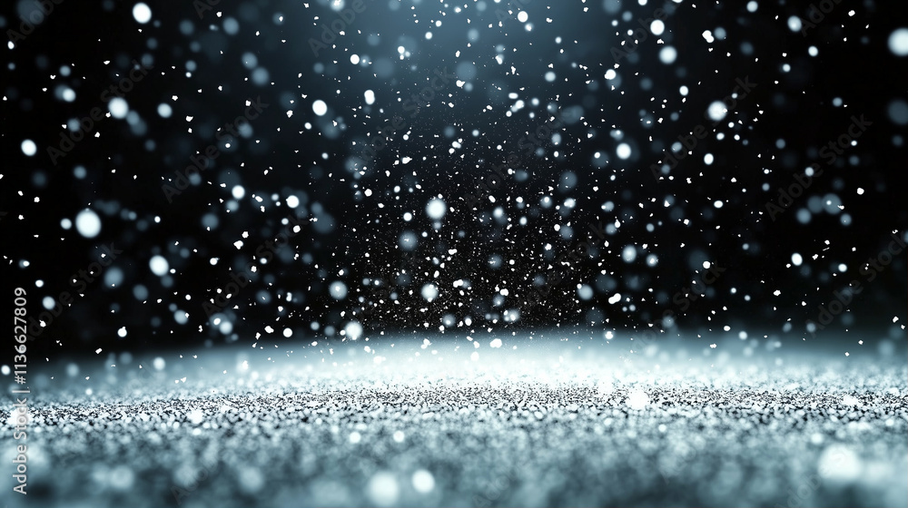 Aufkleber falling snow particles creating a magical winter atmosphere in a dark snowy background with glimmeri