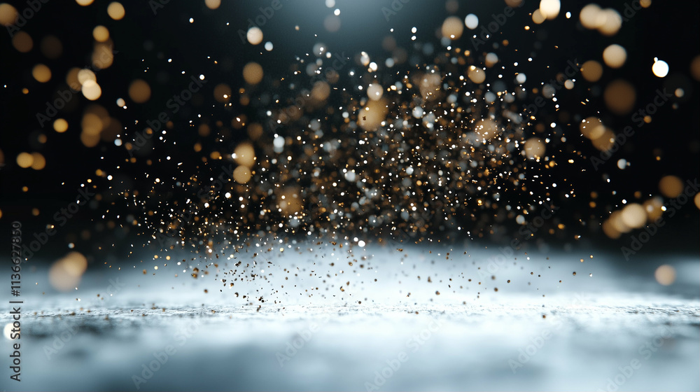 Poster gold particles shimmering and sparkling effects in motion creating a magical atmosphere