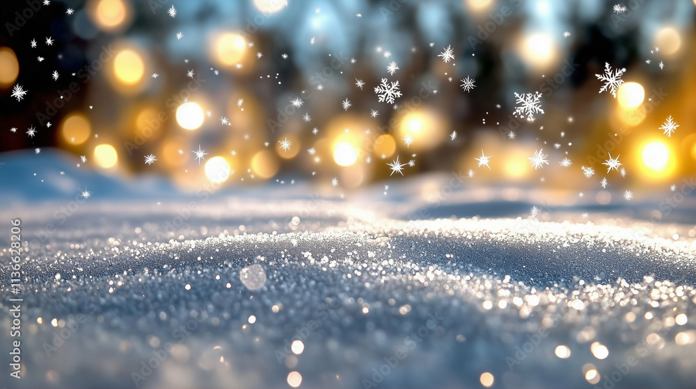 Poster snow scene with sparkling winter background and gentle snowfall creating a serene atmosphere
