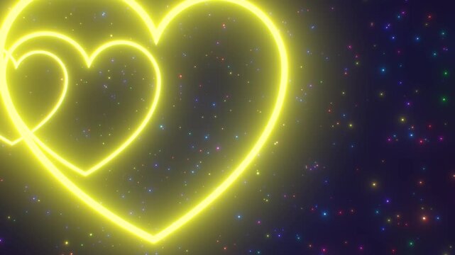 Twisty Convoluted Rainbow Neon Glow Heart Tunnel With Sparkle Stars - 4K Seamless VJ Loop Motion Background Animation