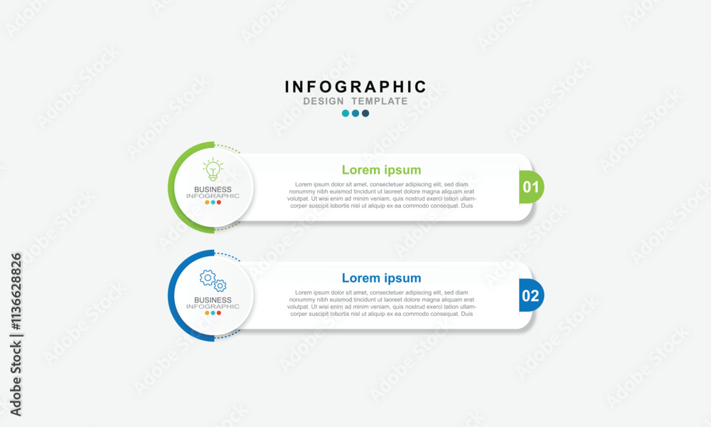 Poster Vector Infographic label design template with icons and 2 options or steps. Can be used for process diagram, presentations