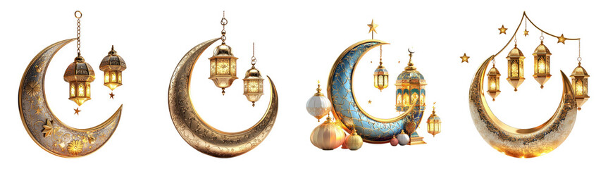Obraz premium Isolated Crescent Moon and Lanterns on Transparent Background