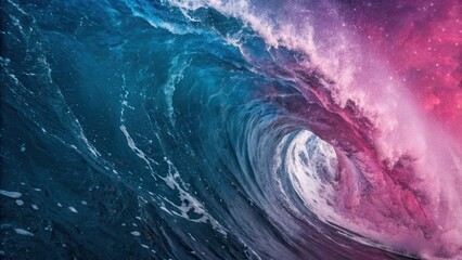 A swirling ocean wave with a cosmic nebula-like texture, showcasing the ethereal beauty of nature's abstract art.